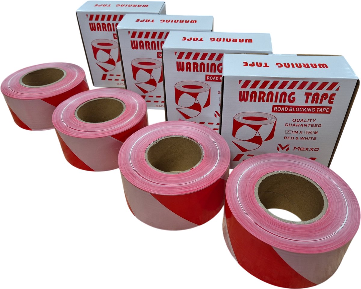 4 stuks - Afzetlint rood wit 500 meter - 28 micron - Afzetlinten - hoogwaardige kwaliteit -  