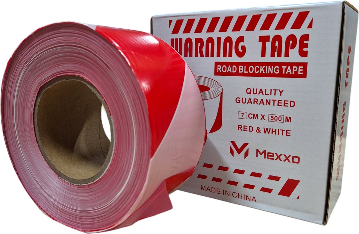 Afzetlint rood wit 500 meter - 28 micron - Afzetlinten - hoogwaardige kwaliteit -  