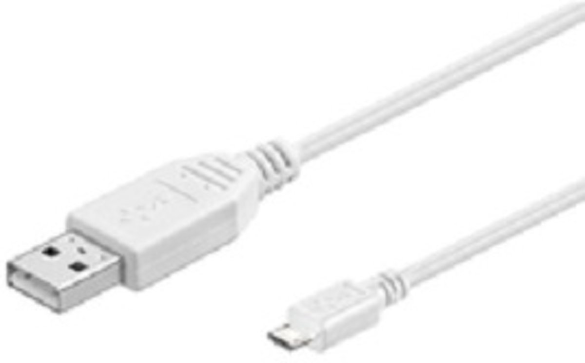 Microconnect USB A/Micro USB B, 3 m 3m USB A Micro-USB B Mannelijk Mannelijk Wit USB-kabel