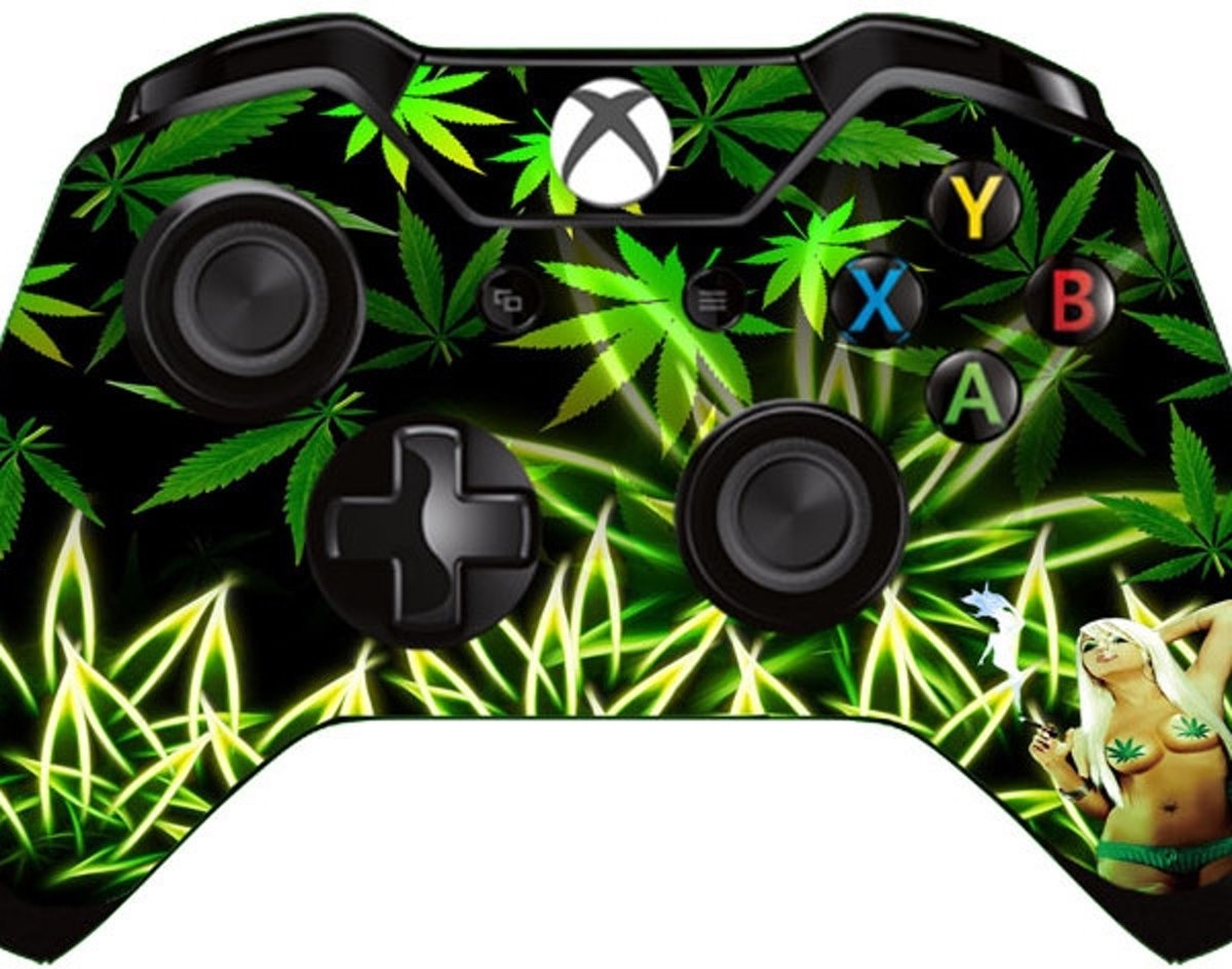 Xbox One Controller Skin Sticker - Black and Green Marijuana and Sexy Smoking Girl