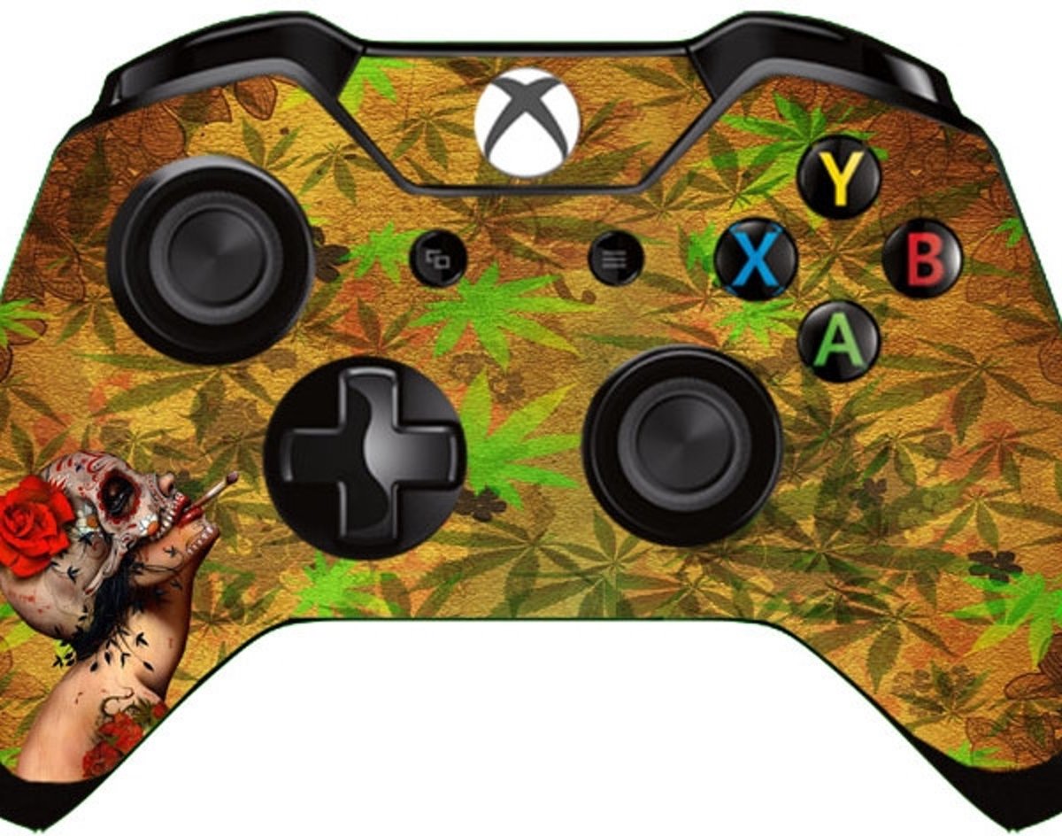 Xbox One Controller Skin Sticker - Vintage Marijuana and Tatoo Smoking Skull Girl