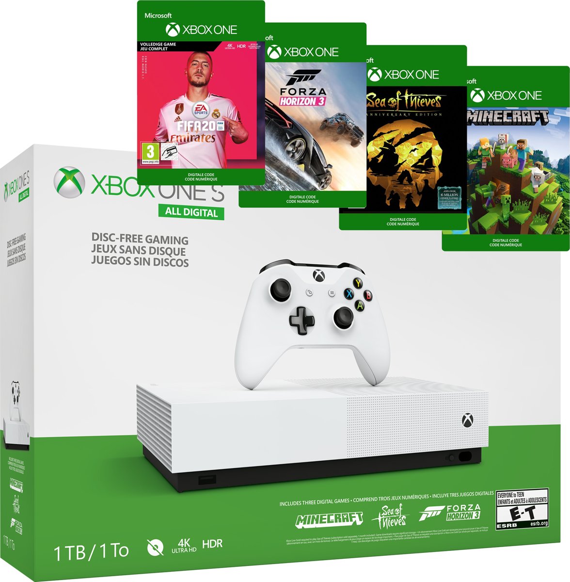 Xbox One S console 1TB All-Digital + FIFA 20 + Forza Horizon 3 + Sea of Thieves + Minecraft