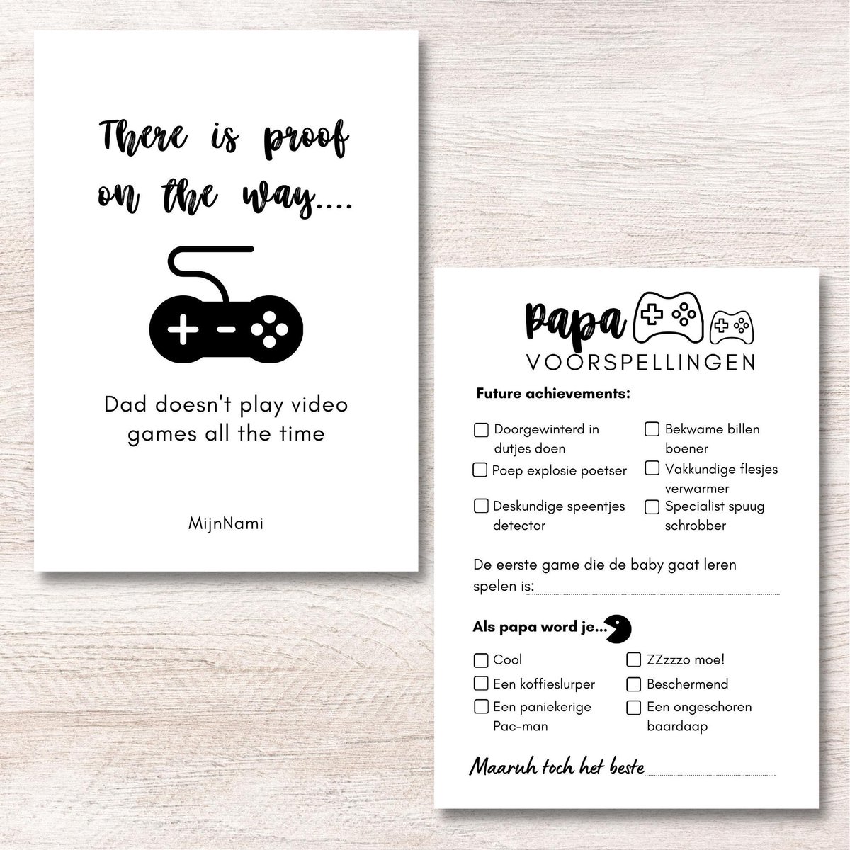 Babyshower Invulkaarten Papa Gamer 10 stuks - Papa voorspellingen - Babyvoorspellingen