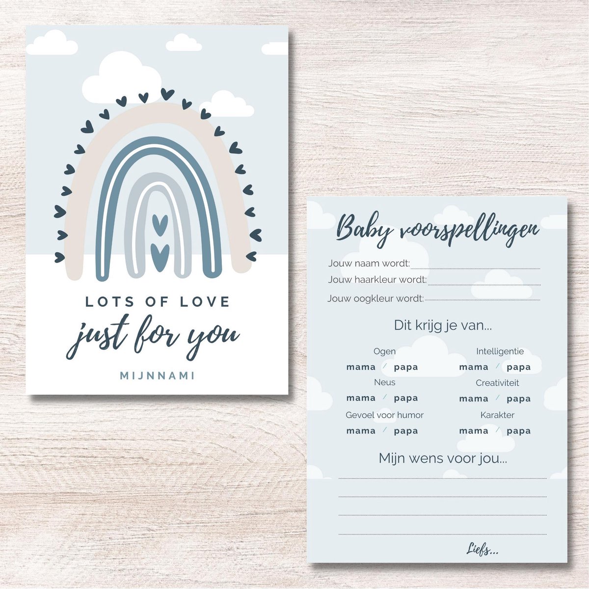 Babyshower Invulkaarten Rainbow Lots of Love 10 Stuks - Babyvoorspellingen - Babyshowerspel