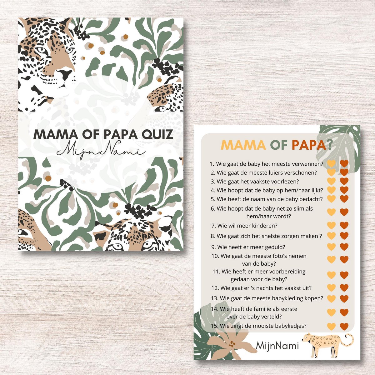 Mama en Papa Quiz Panter 10 stuks - A6 300 Grams - Babyshower Invulkaarten - Babyshower quiz