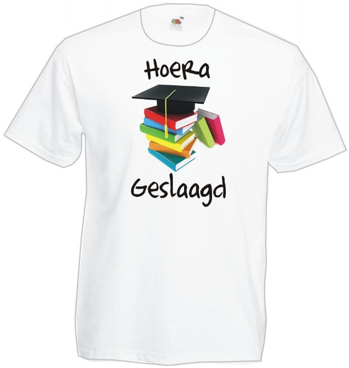 Geslaagd -  Heren T-shirt Hoera Geslaagd -  WIT maat M