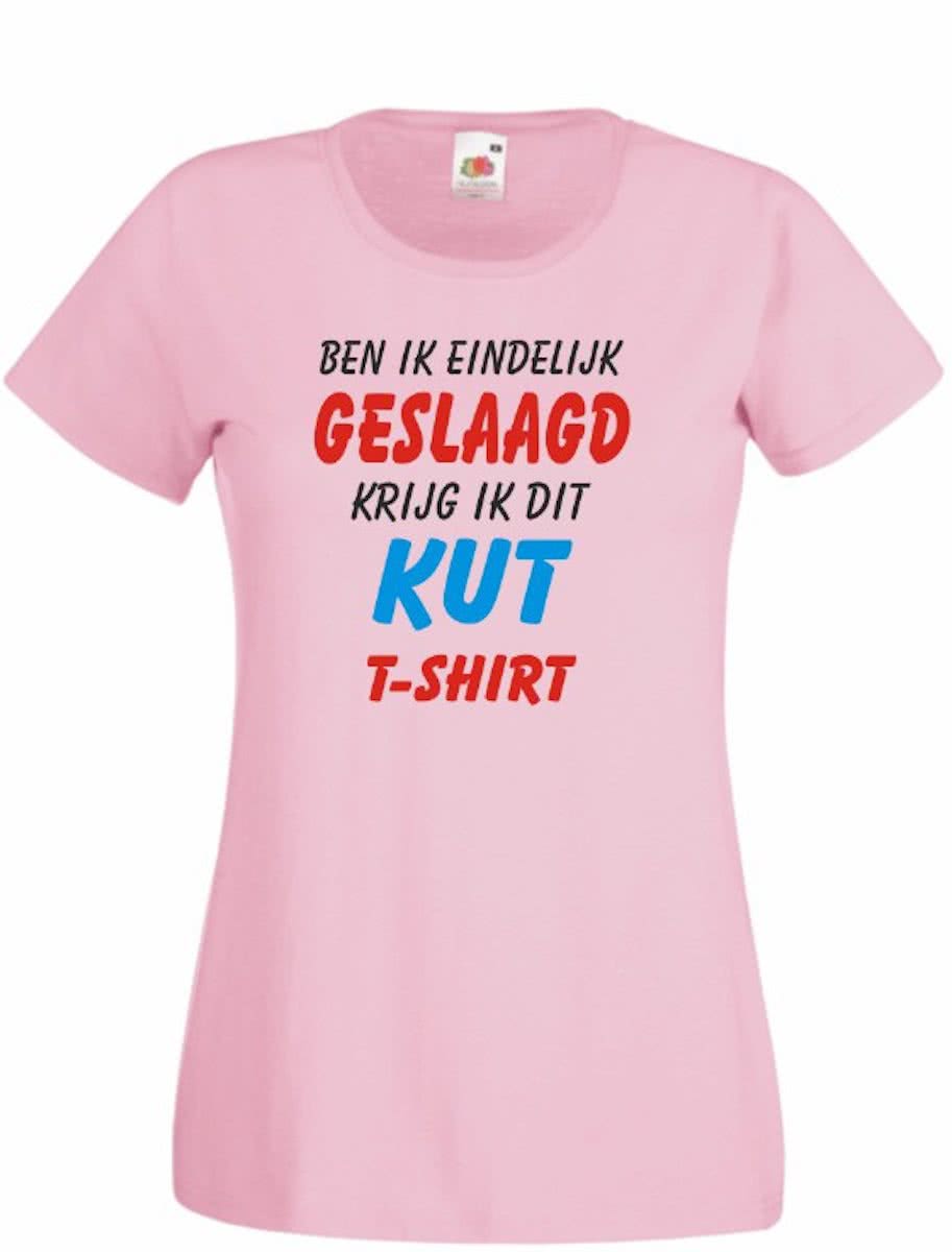 Geslaagd Dames T-shirt GESLAAGD Kut T-shirt ROZE maat L