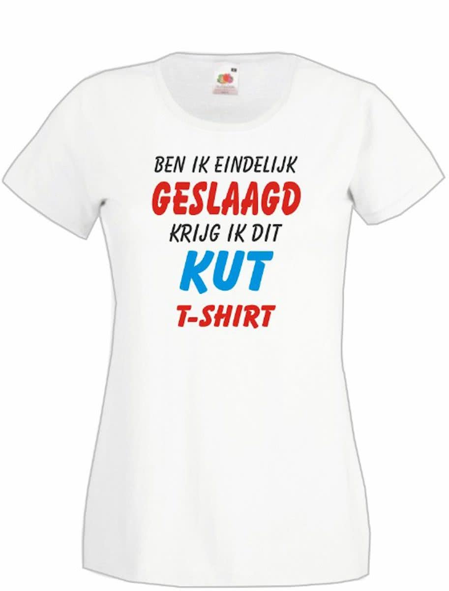 Geslaagd Dames T-shirt GESLAAGD Kut T-shirt WIT maat S