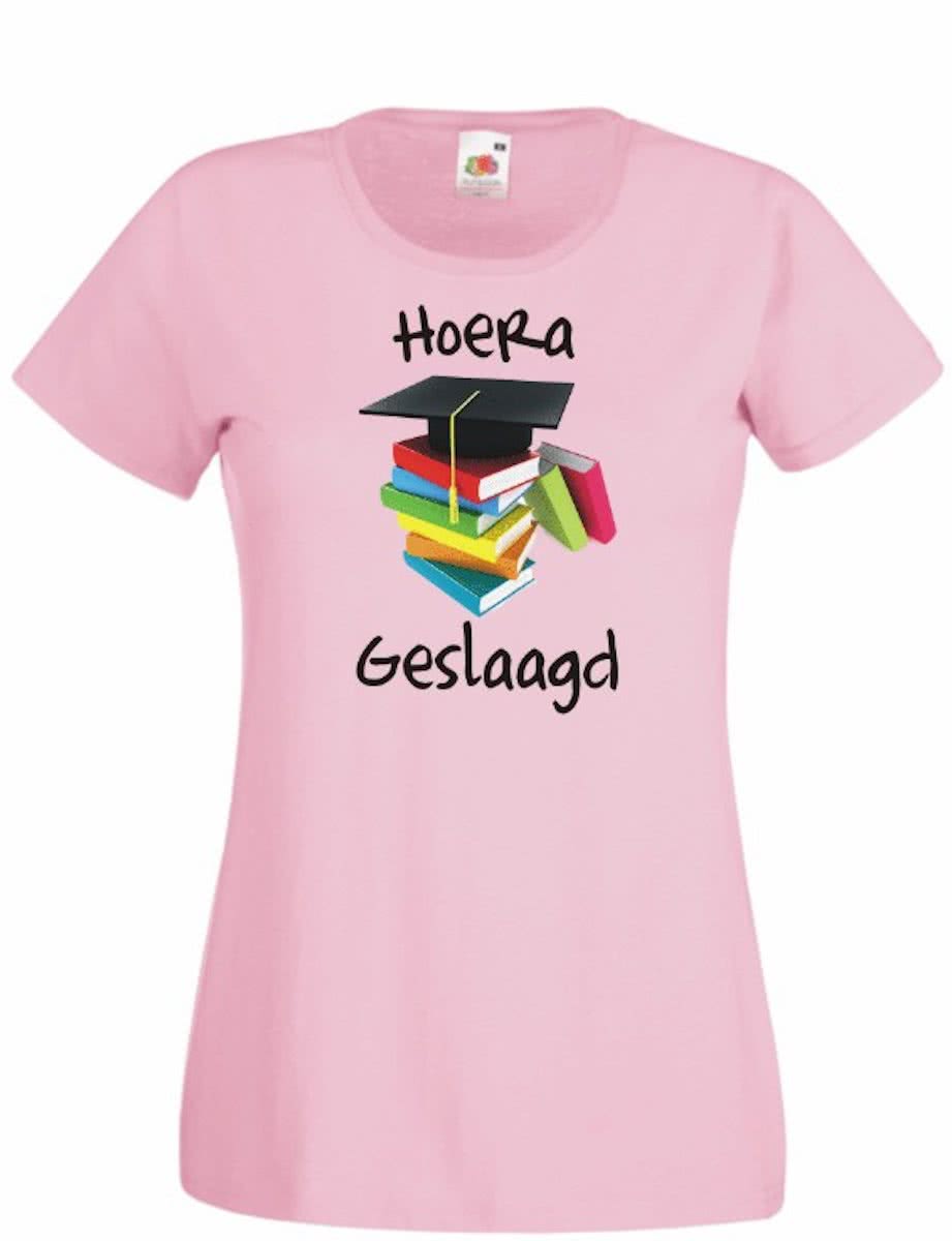 Geslaagd Dames T-shirt Hoera geslaagd ROZE maat S