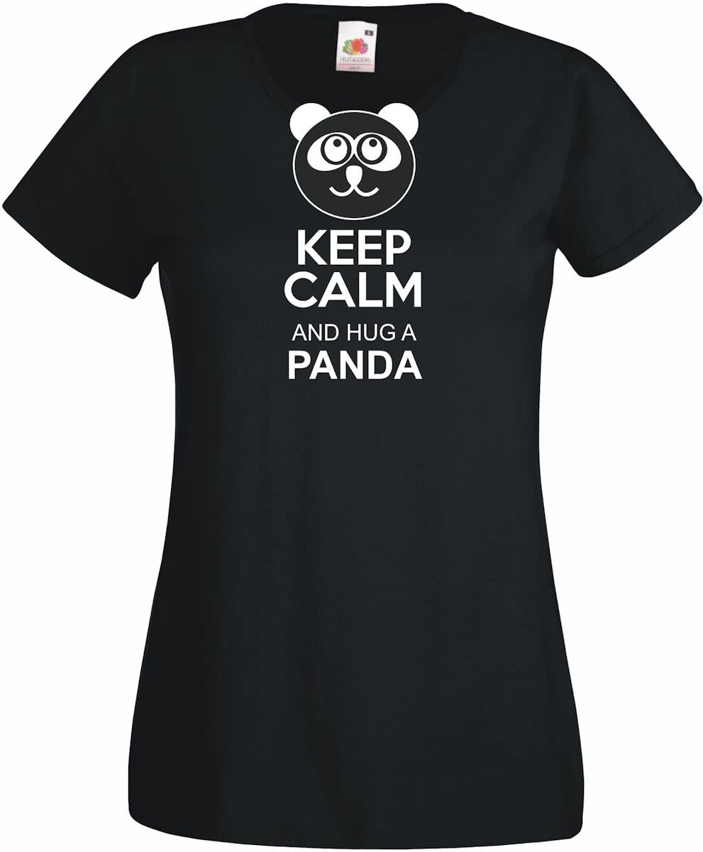 Mijncadeautje - Dames T-shirt - Keep calm hug a panda - zwart - maat L