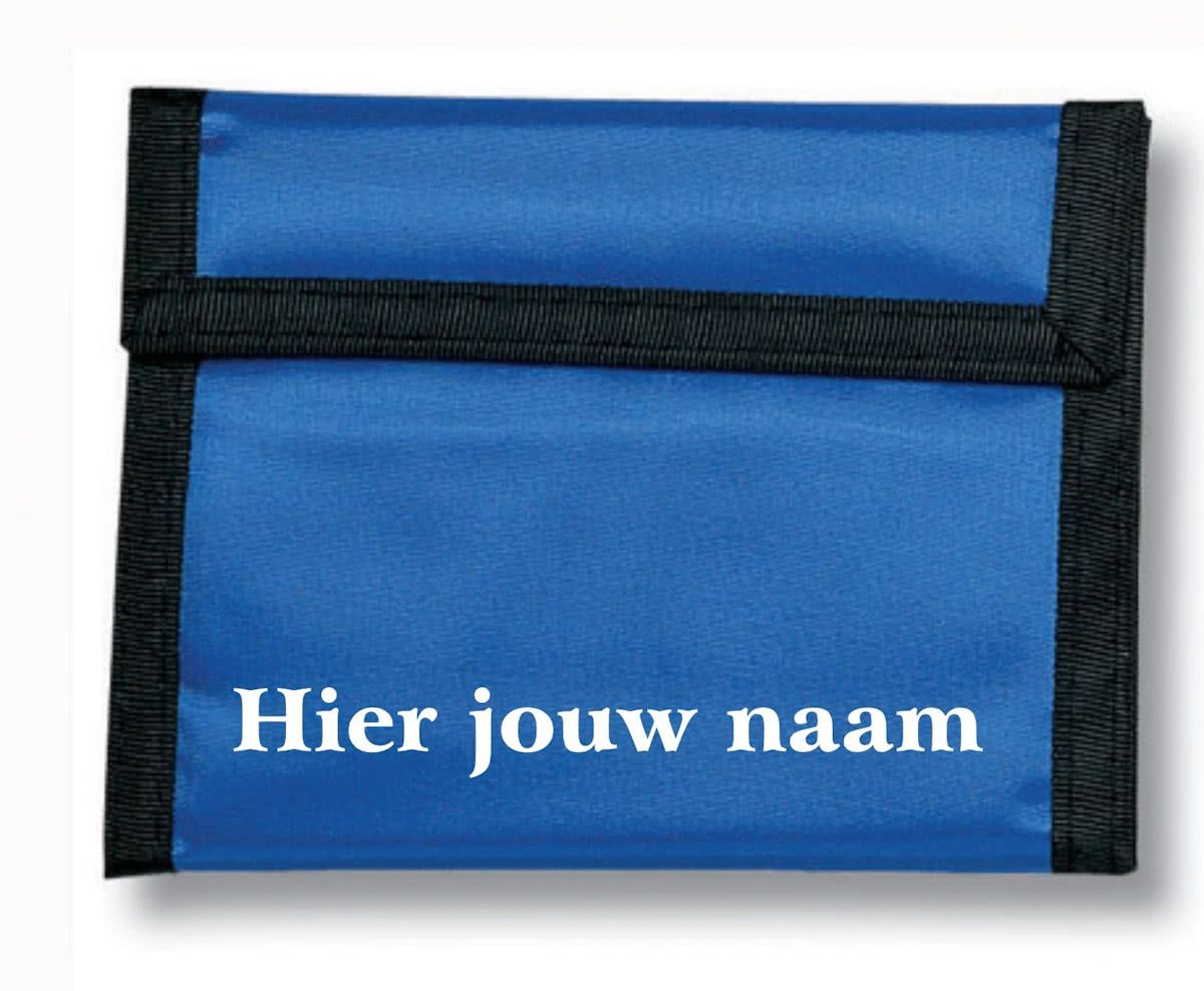 Mijncadeautje - Klittenband Portemonnee - Polyester - Blauw - Elke naam leverbaar