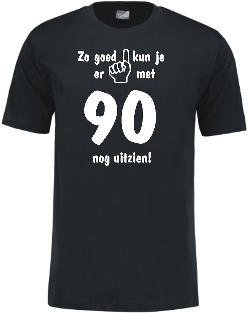   - Leeftijd T-shirt - Zo goed kun je er uitzien 90 jaar - Unisex - Zwart (maat L)