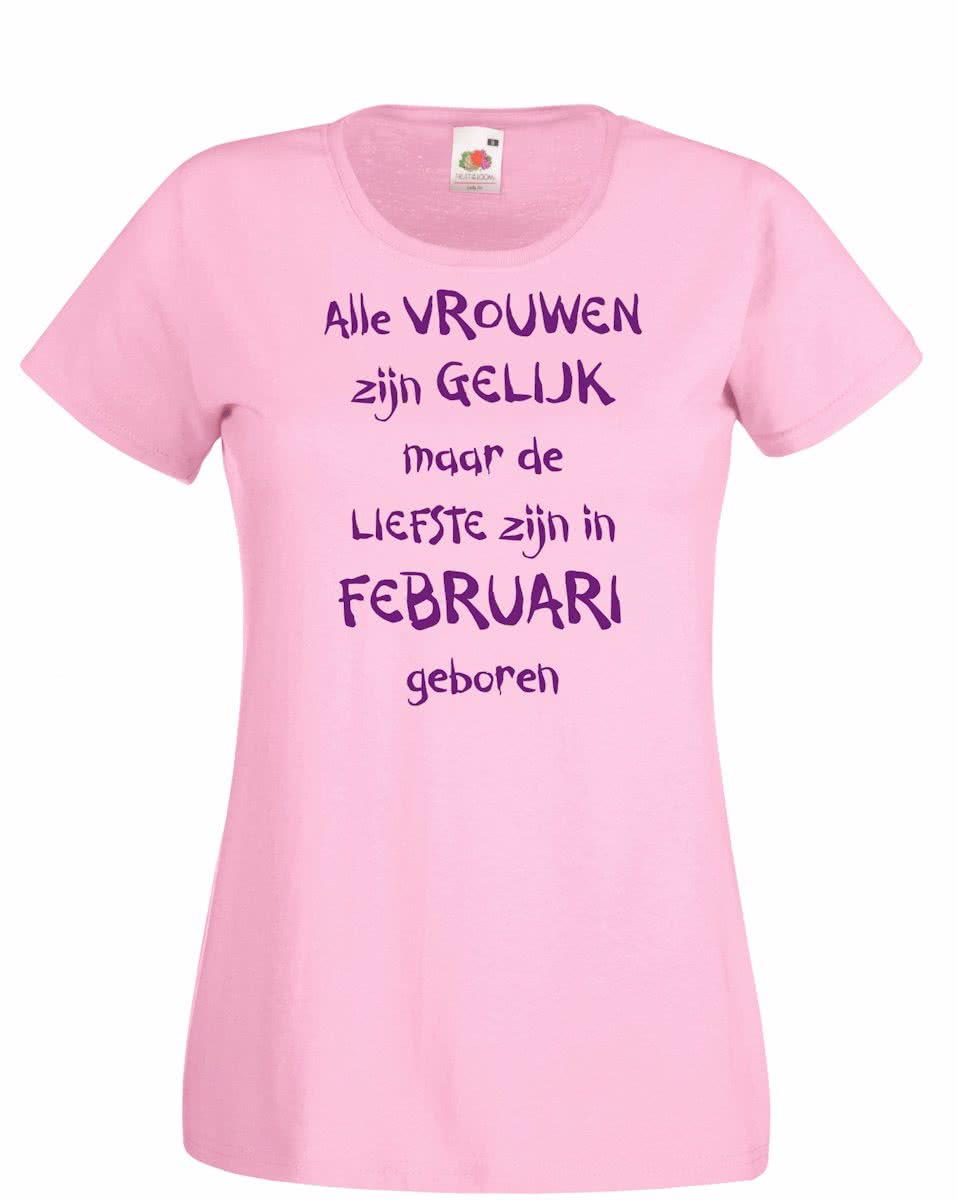 Mijncadeautje - T-shirt - roze - maat L - Alle vrouwen zijn gelijk - februari