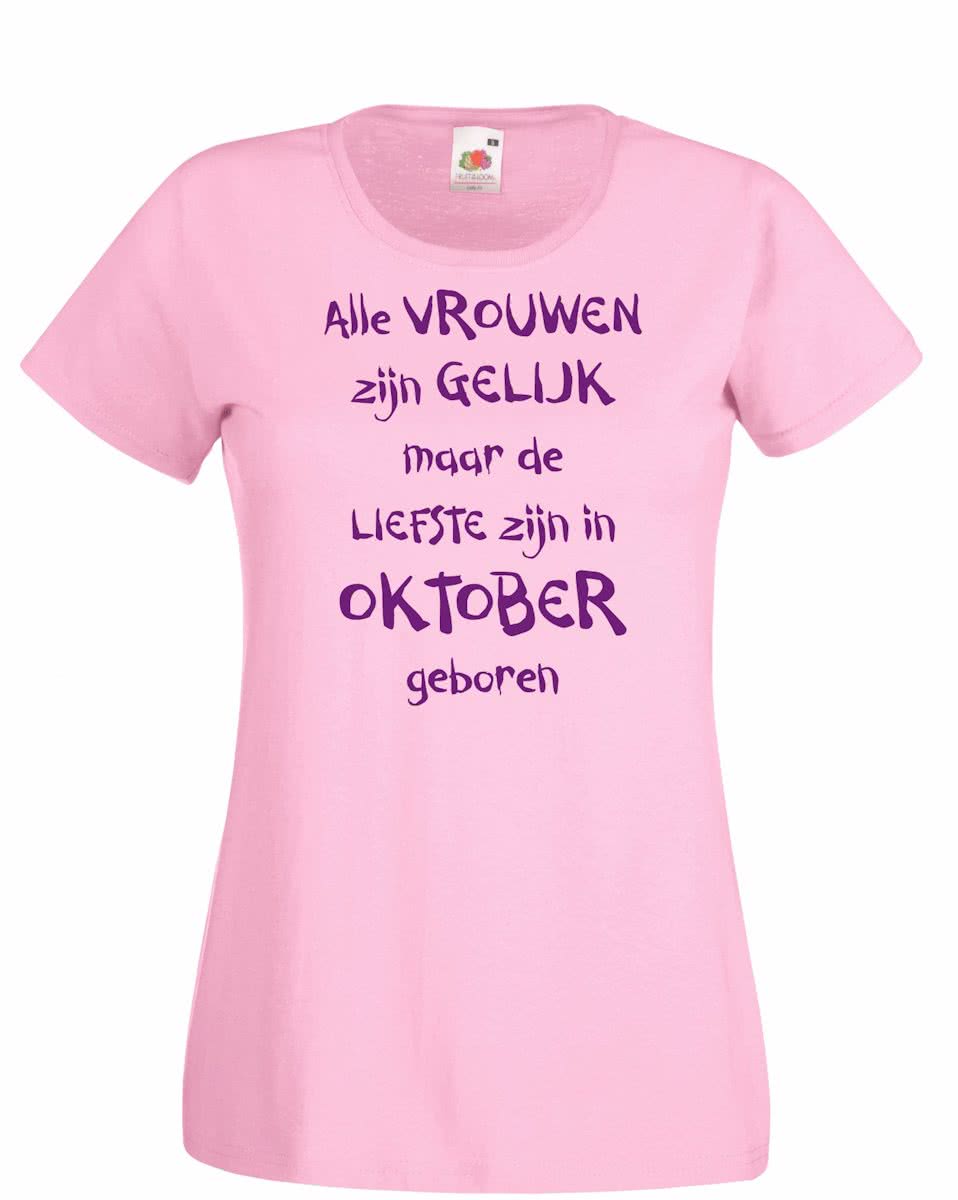 Mijncadeautje - T-shirt - roze - maat L - Alle vrouwen zijn gelijk - oktober