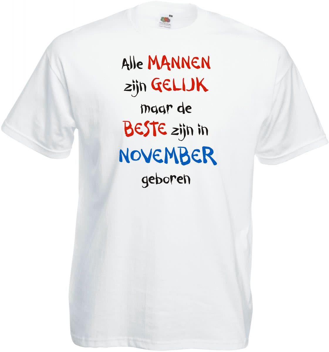 Mijncadeautje - T-shirt - wit - maat 3XL- Alle mannen zijn gelijk - november