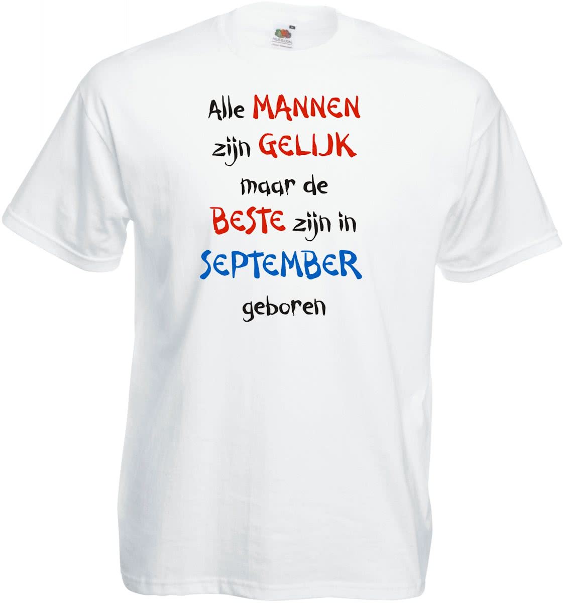 Mijncadeautje - T-shirt - wit - maat L - Alle mannen zijn gelijk - september