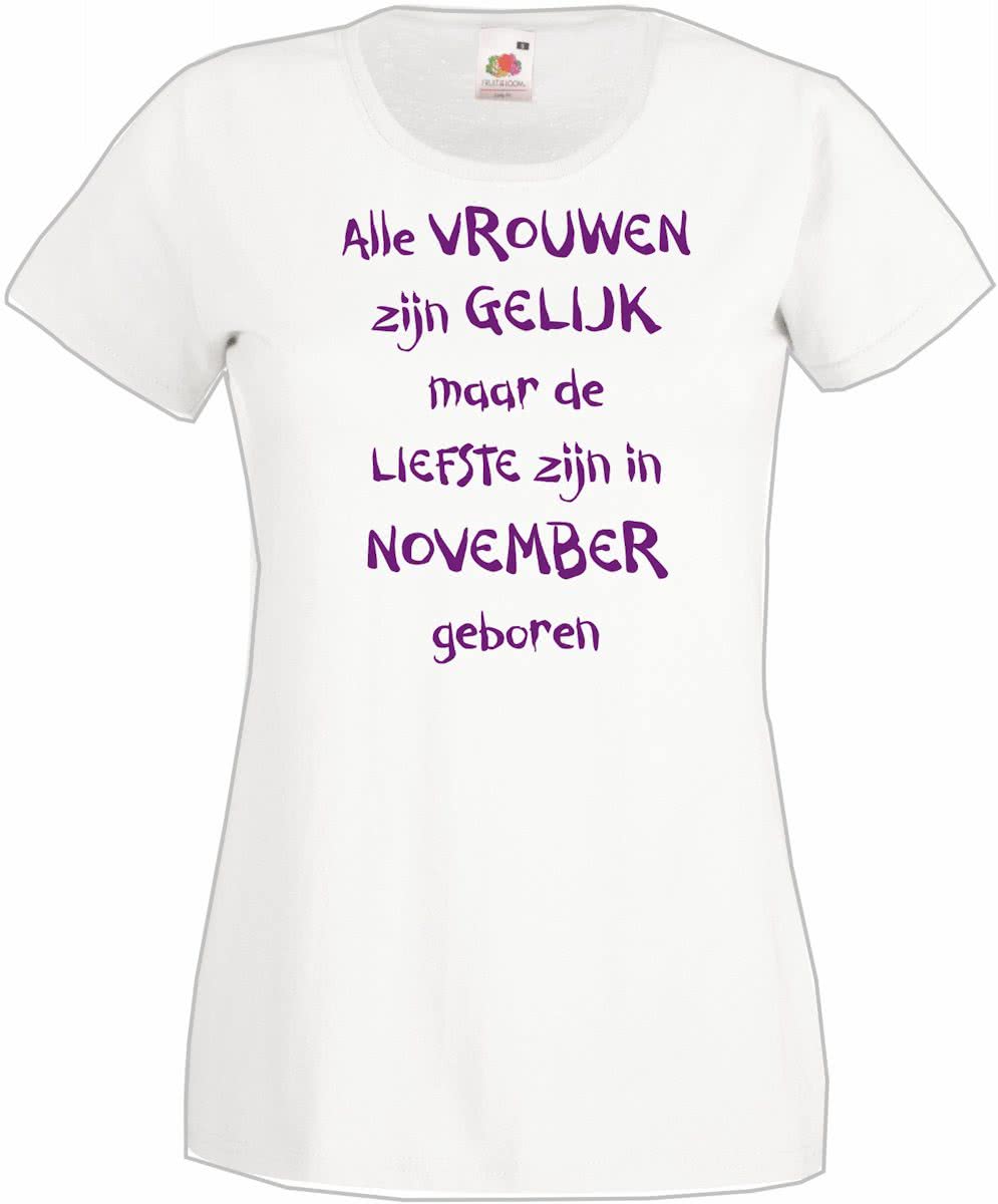 Mijncadeautje - T-shirt - wit - maat L - Alle vrouwen zijn gelijk - november