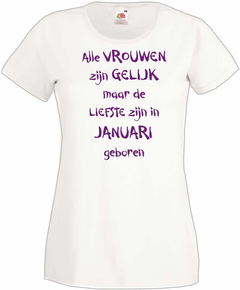 Mijncadeautje - T-shirt - wit - maat M - Alle vrouwen zijn gelijk - januari