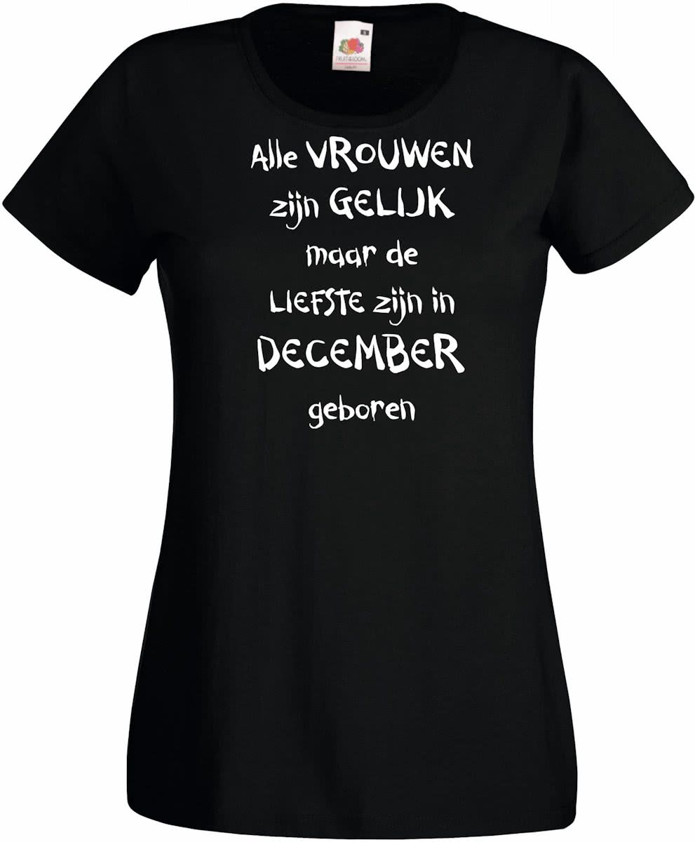 Mijncadeautje - T-shirt - zwart - maat L - Alle vrouwen zijn gelijk - december