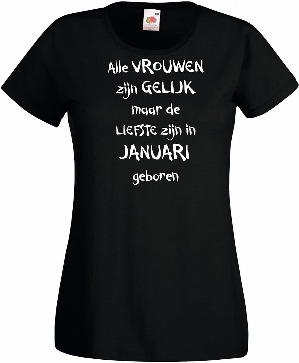 Mijncadeautje - T-shirt - zwart - maat L - Alle vrouwen zijn gelijk - januari