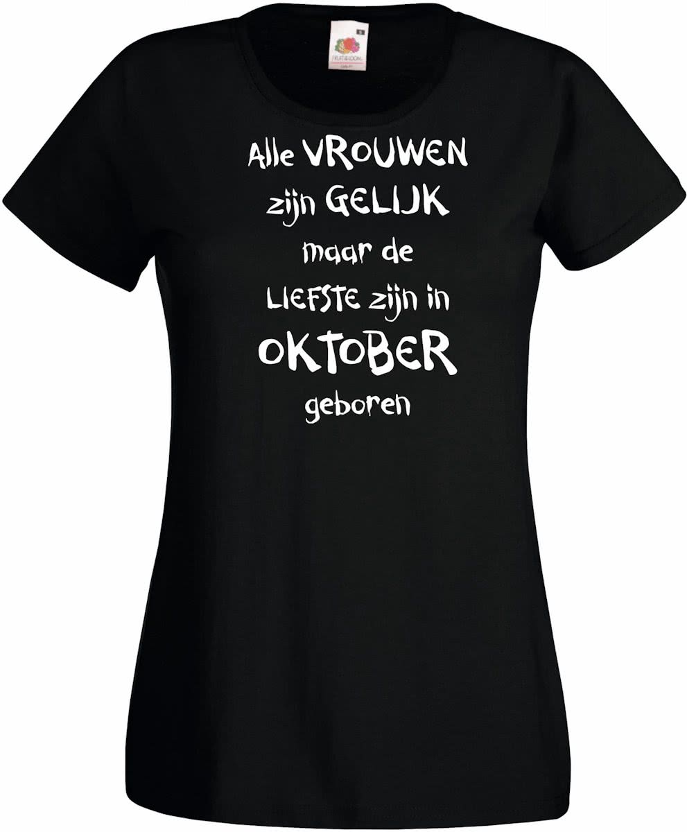 Mijncadeautje - T-shirt - zwart - maat M - Alle vrouwen zijn gelijk - oktober