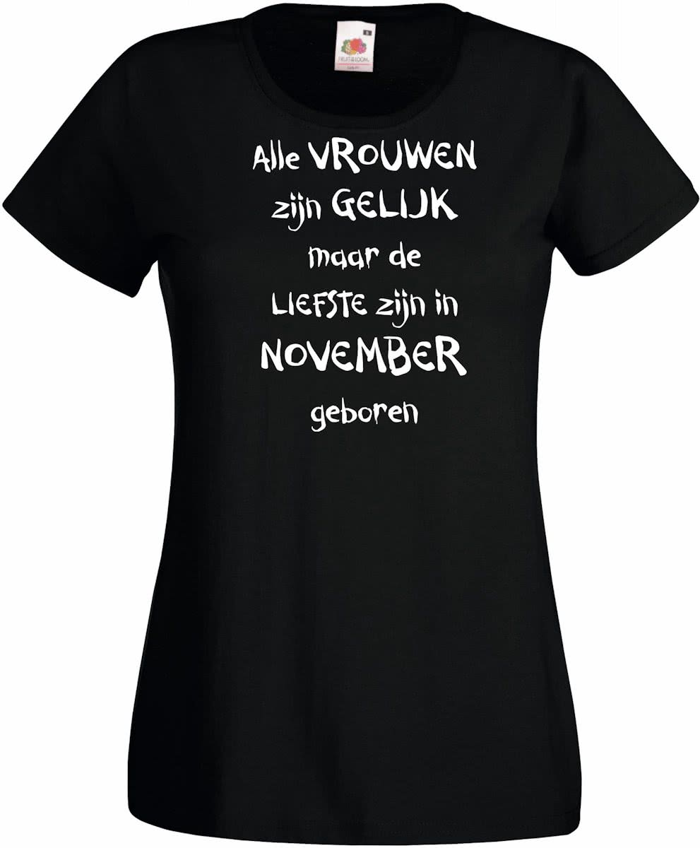 Mijncadeautje - T-shirt - zwart - maat XL -Alle vrouwen zijn gelijk - oktober