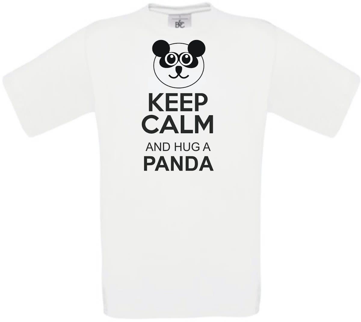 Mijncadeautje - Unisex T-shirt - Keep calm hug a panda - wit - maat L