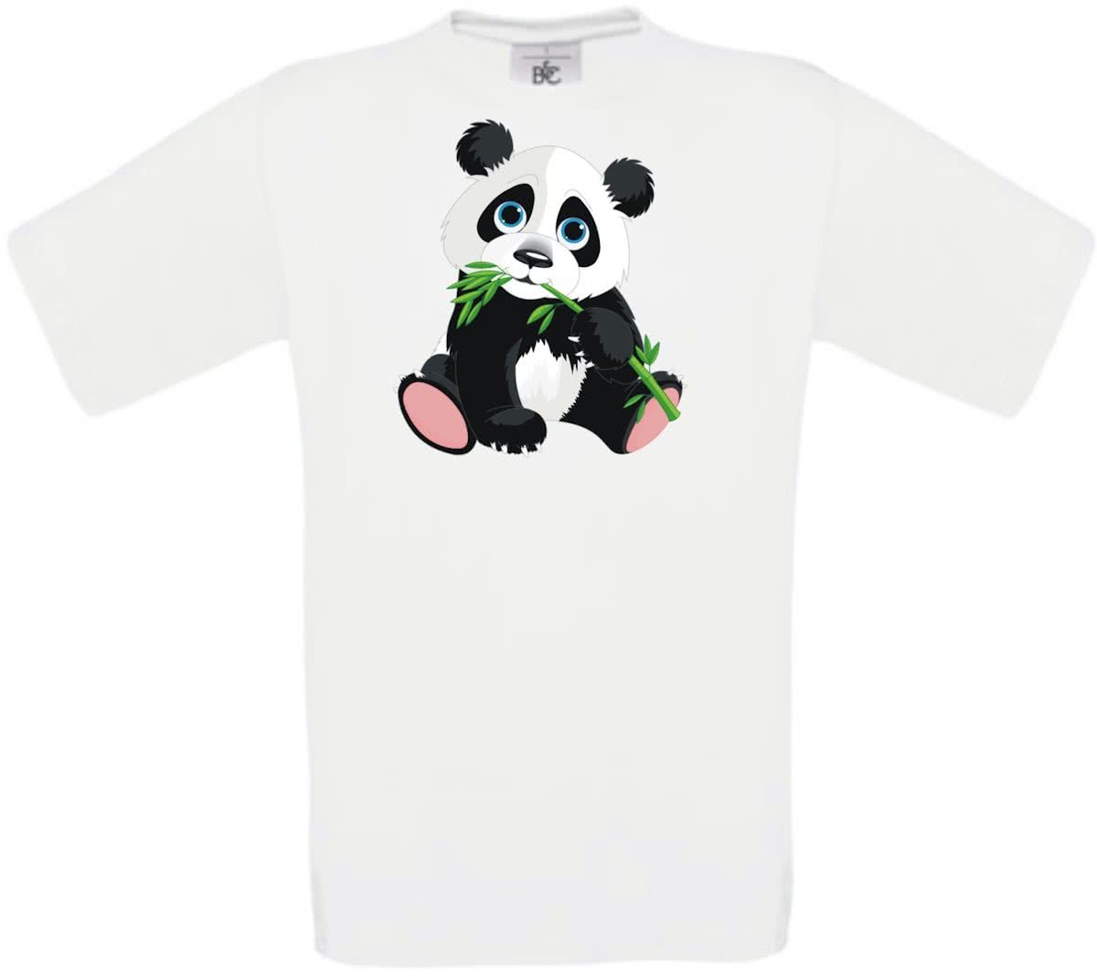 Mijncadeautje - Unisex T-shirt - Panda met bamboe - wit - maat L