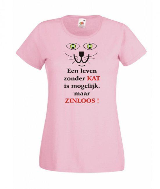 Mijncadeautje Dames T-shirt roze L Een leven zonder kat