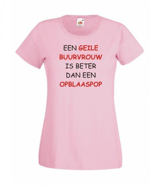 Mijncadeautje Dames T-shirt roze M Buurvrouw is beter dan een opblaaspop