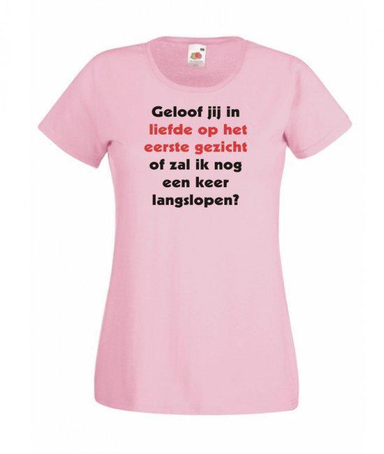 Mijncadeautje Dames T-shirt roze M Liefde op het eerste gezicht