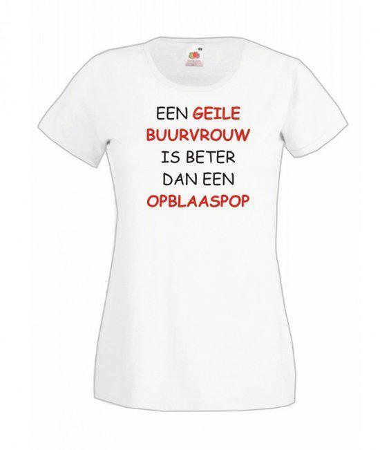 Mijncadeautje Dames T-shirt wit L Buurvrouw is beter dan een opblaaspop