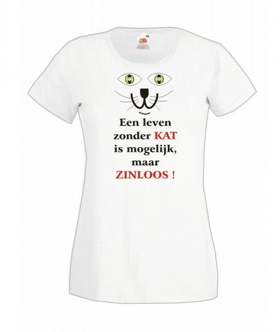 Mijncadeautje Dames T-shirt wit L Een leven zonder kat