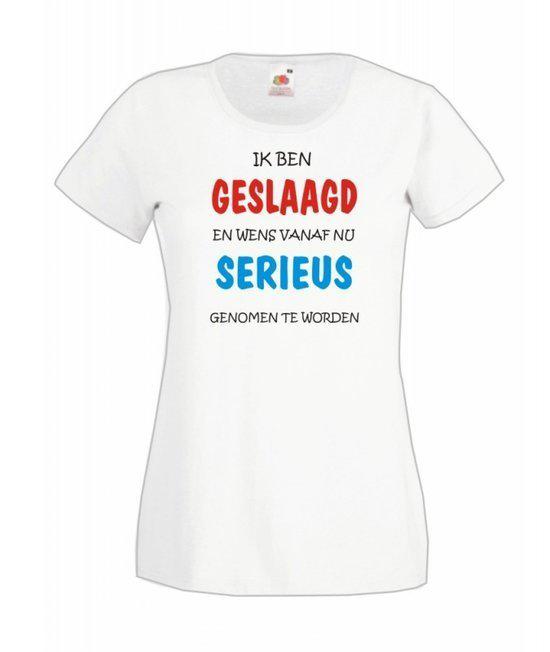 Mijncadeautje Dames T-shirt wit L Geslaagd serieus genomen