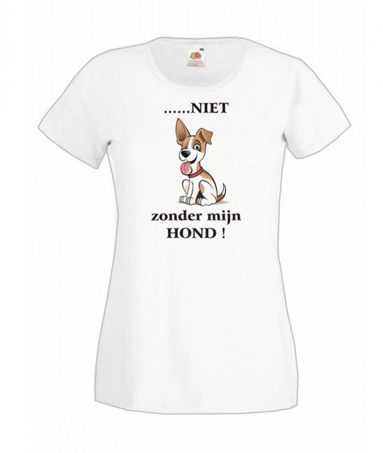 Mijncadeautje Dames T-shirt wit L Niet zonder mijn hond