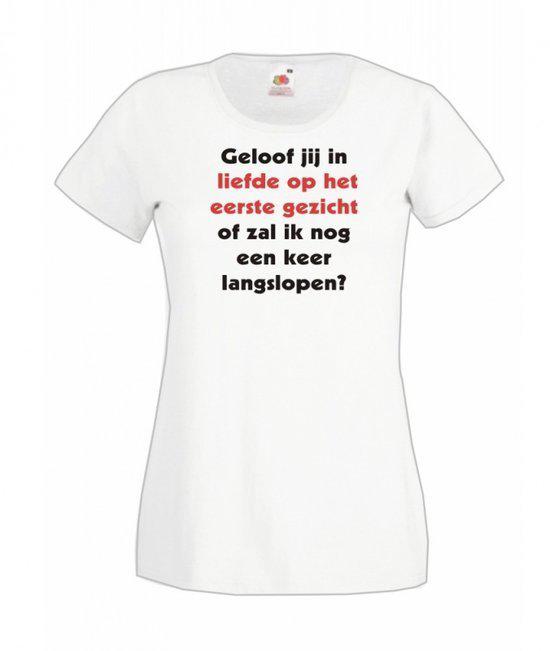 Mijncadeautje Dames T-shirt wit M Liefde op het eerste gezicht