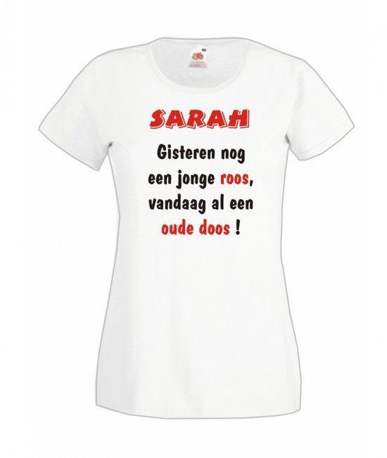 Mijncadeautje Dames T-shirt wit XS Sarah jonge roos, oude doos