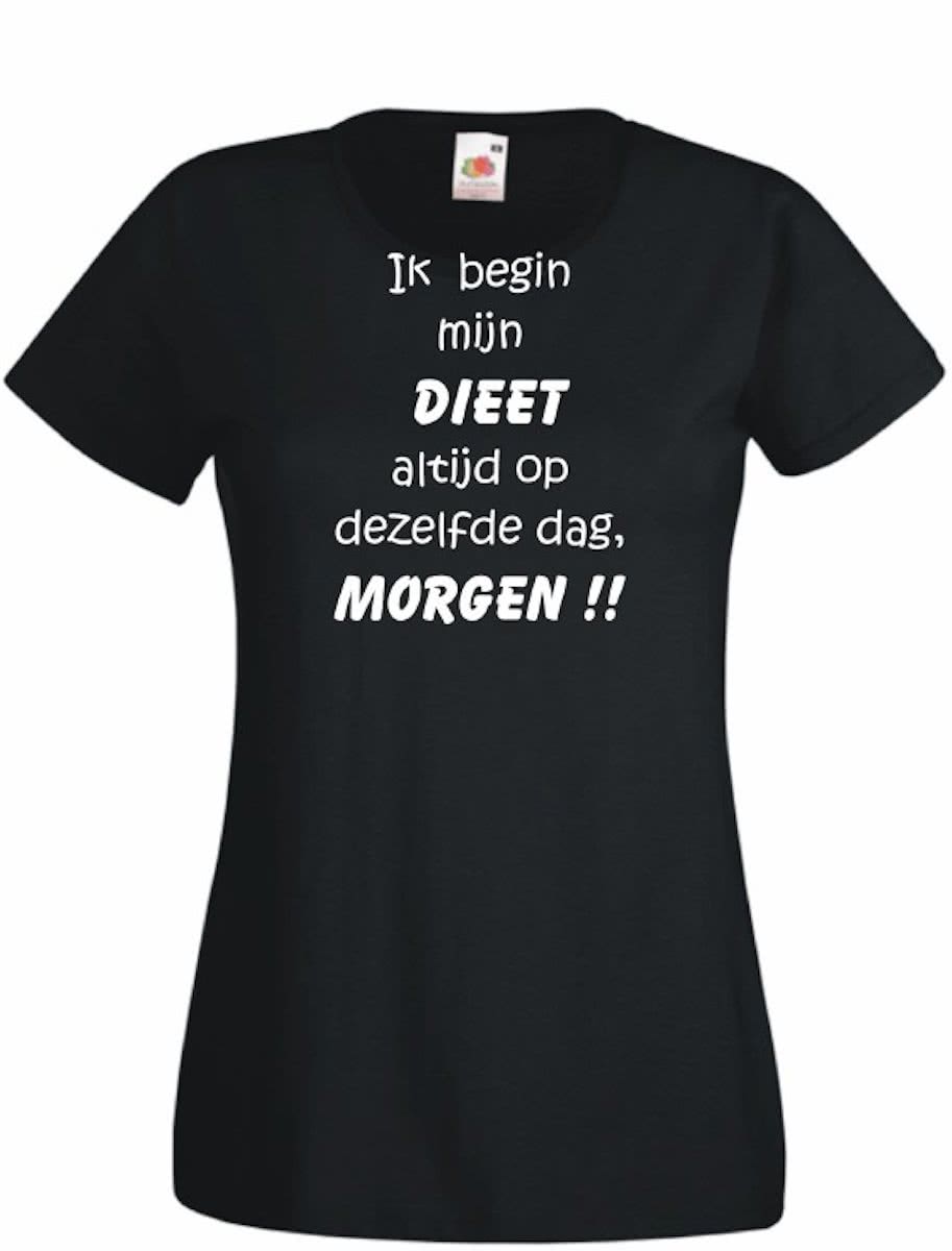 Mijncadeautje Dames T-shirt zwart (maat L) Ik begin mijn dieet morgen