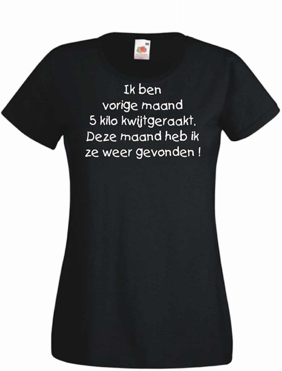 Mijncadeautje Dames T-shirt zwart (maat L) Ik ben 5 kilo kwijtgeraakt