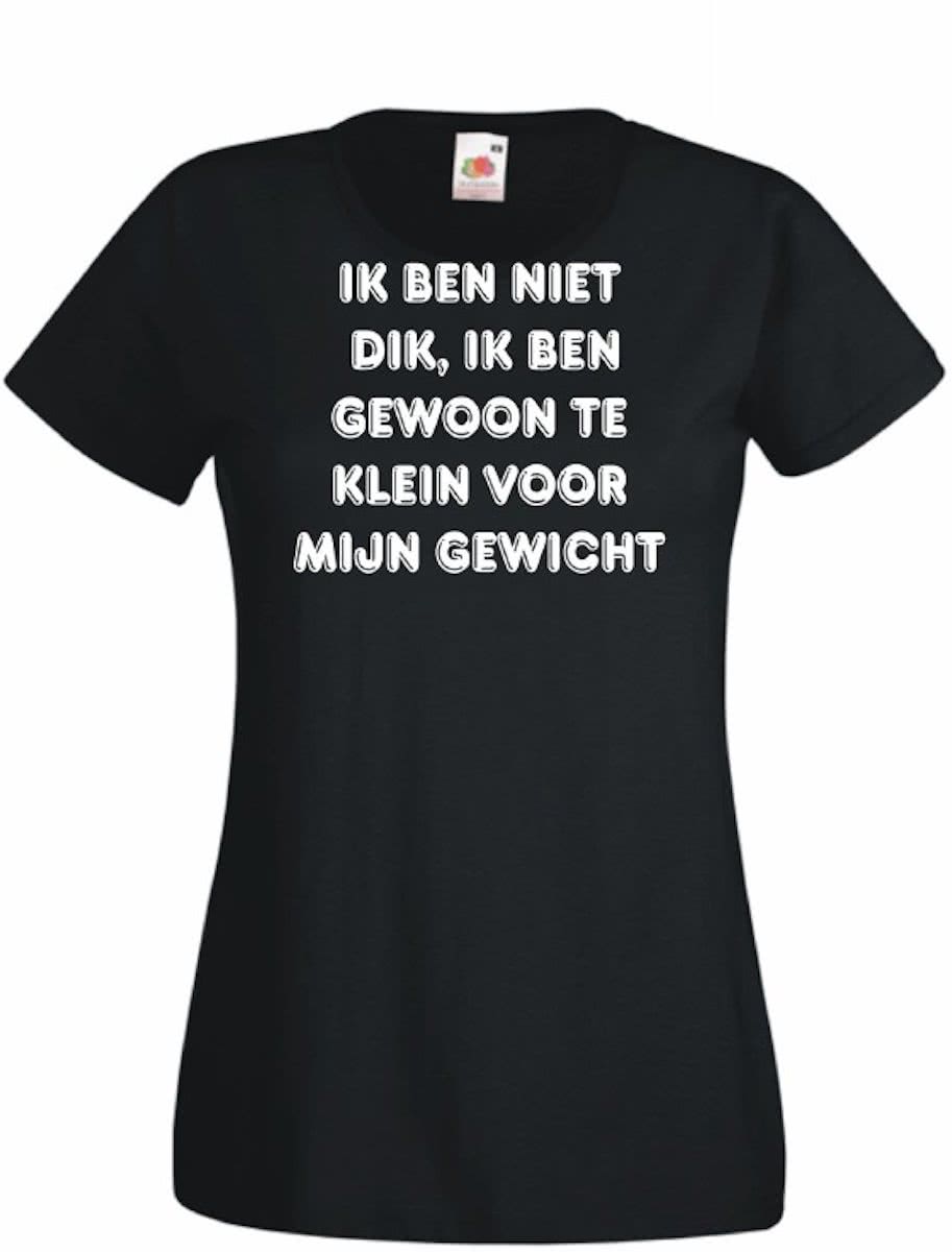 Mijncadeautje Dames T-shirt zwart (maat L) Ik ben niet dik, ik ben gewoon te klein