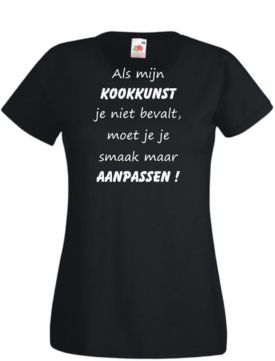 Mijncadeautje Dames T-shirt zwart (maat S) Als mijn kookkunst je niet bevalt