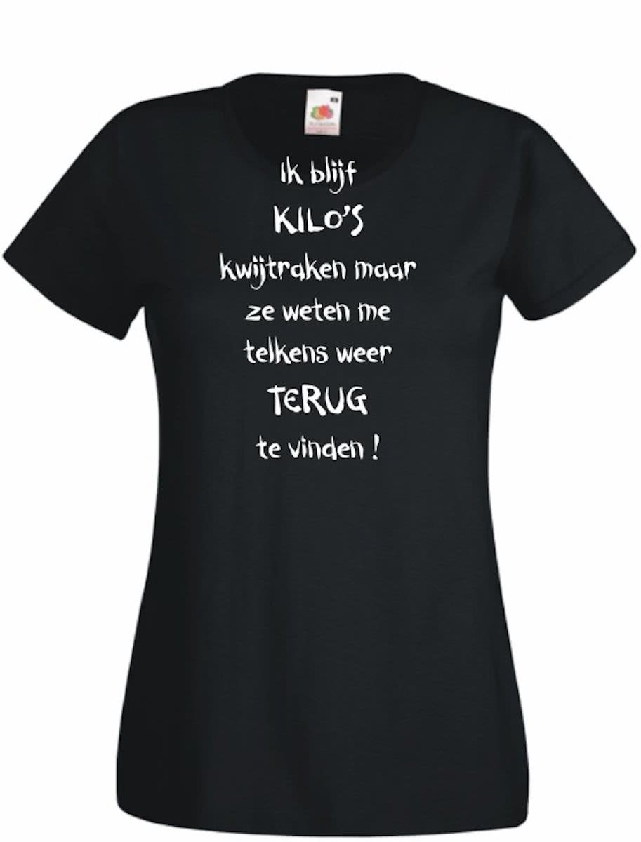 Mijncadeautje Dames T-shirt zwart (maat S) Ik blijf kilos kwijtraken