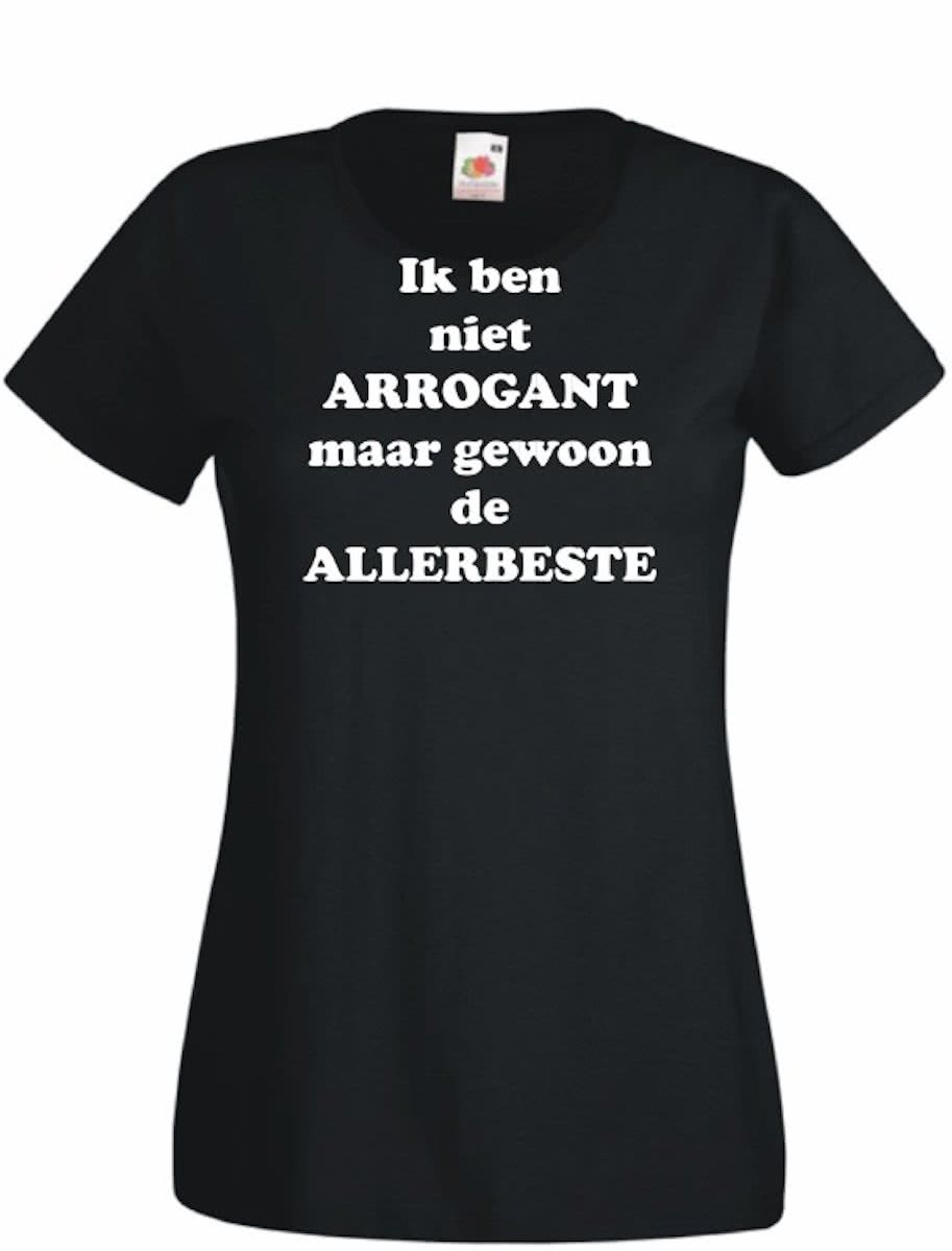 Mijncadeautje Dames T-shirt zwart (maat XL) Ik ben niet arrogant maar de allerbeste