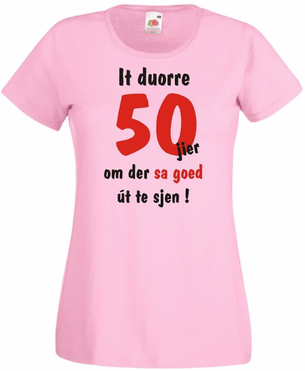 Mijncadeautje Frysl�n T-shirt It duorre 50 jier Dames ROZE (maat L)