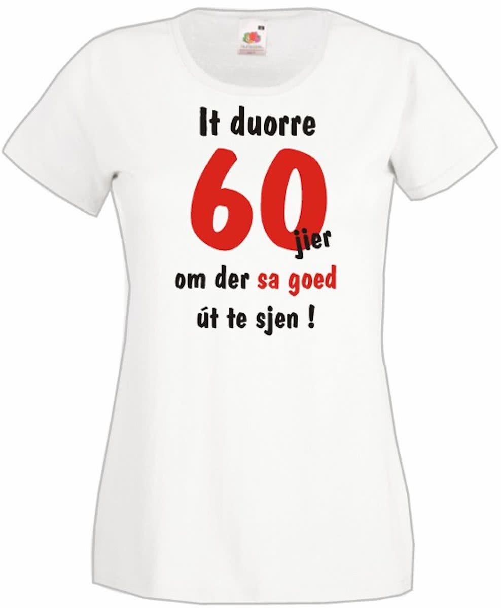 Mijncadeautje Frysl�n T-shirt It duorre 60 jier Dames WIT (maat L)