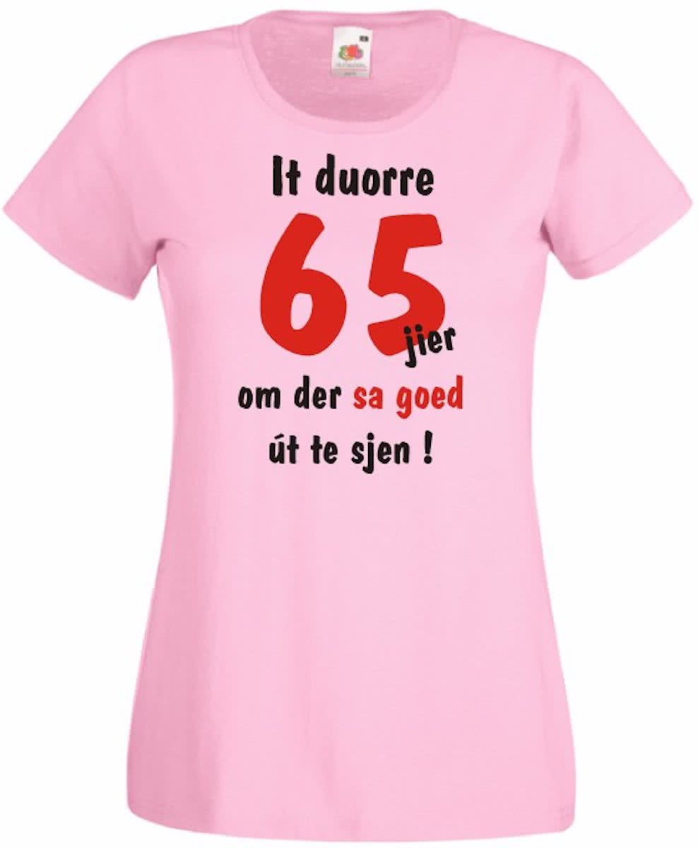 Mijncadeautje Frysl�n T-shirt It duorre 65 jier Dames ROZE (maat L)