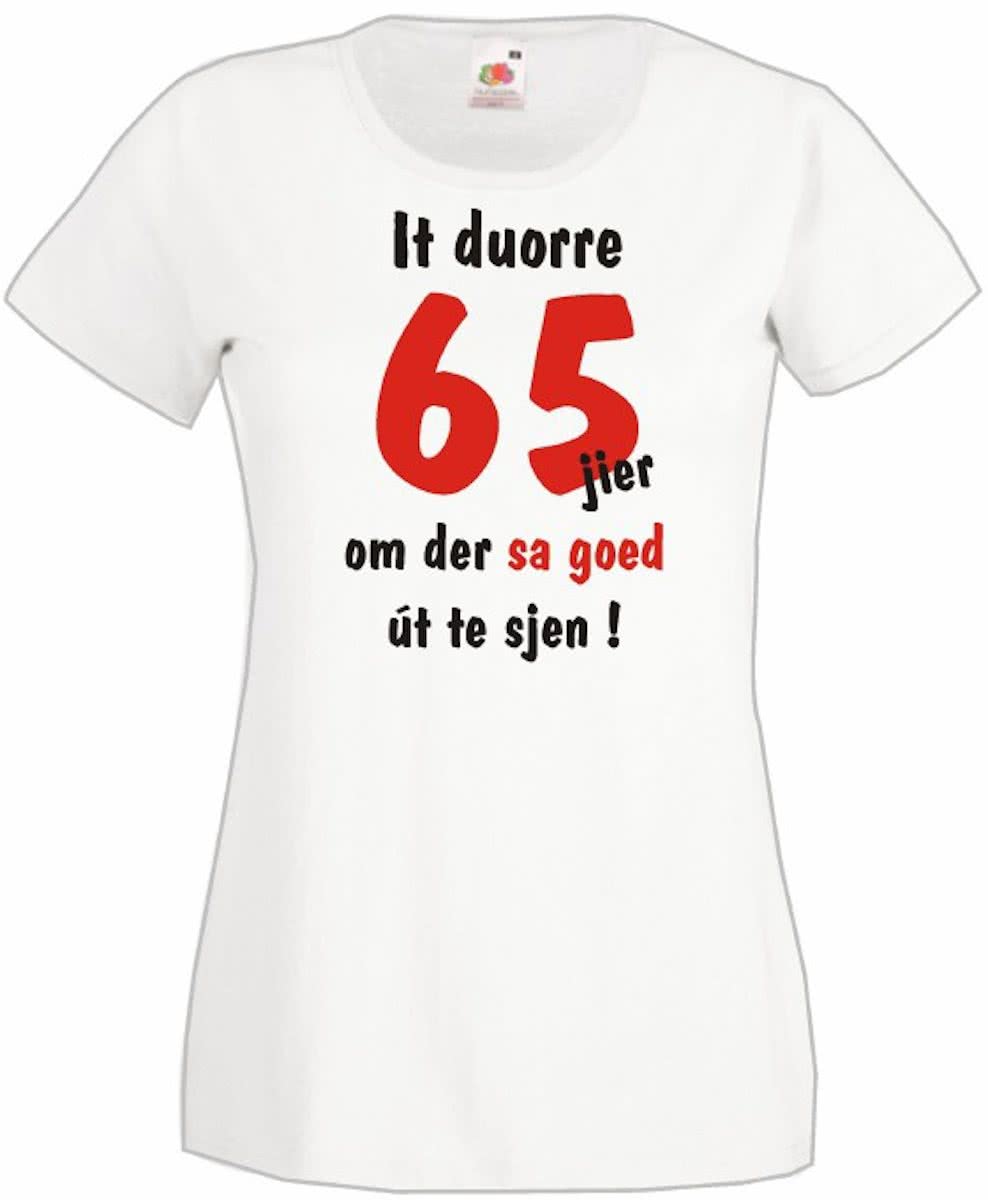 Mijncadeautje Frysl�n T-shirt It duorre 65 jier Dames WIT (maat L)