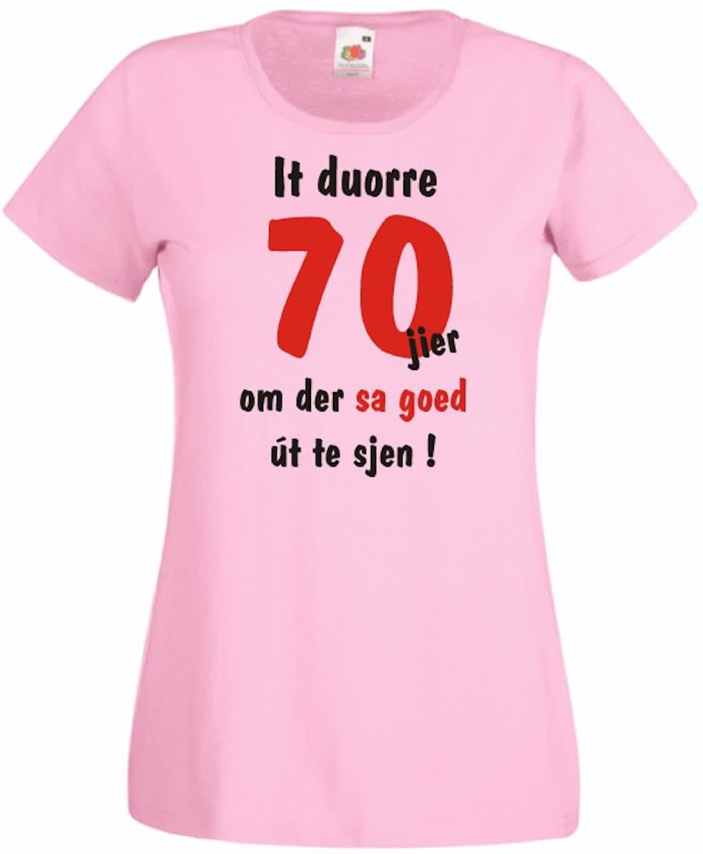 Mijncadeautje Frysl�n T-shirt It duorre 70 jier Dames ROZE (maat L)