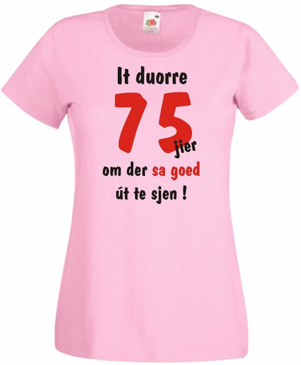 Mijncadeautje Frysl�n T-shirt It duorre 75 jier Dames ROZE (maat M)