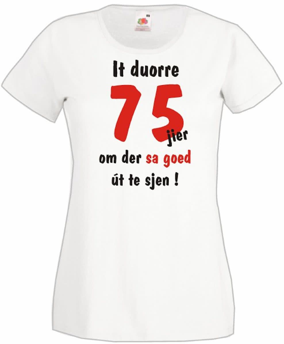 Mijncadeautje Frysl�n T-shirt It duorre 75 jier Dames WIT (maat S)